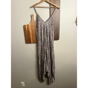 Final Touch Paisley Asymmetrical Handkerchief Hem Midi Dress Gray Beige Small